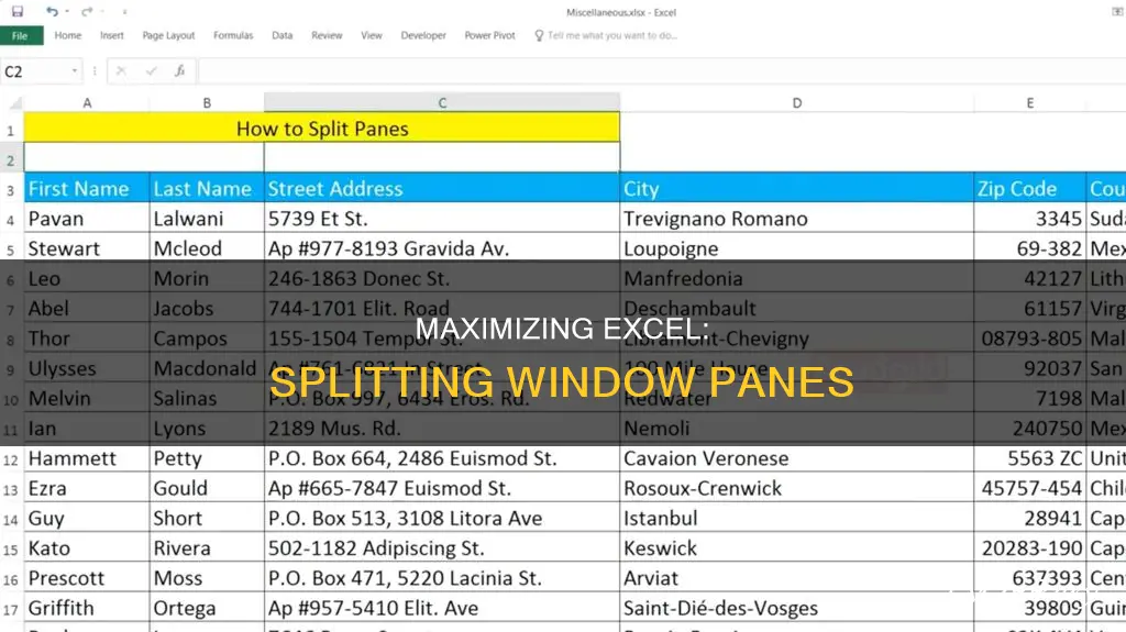 how many window panes can you split in escel