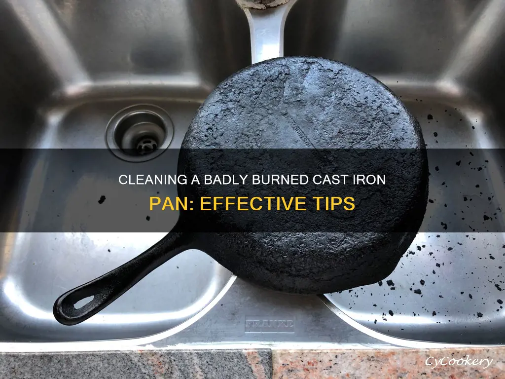 how to clean a badly burned cast iron pan