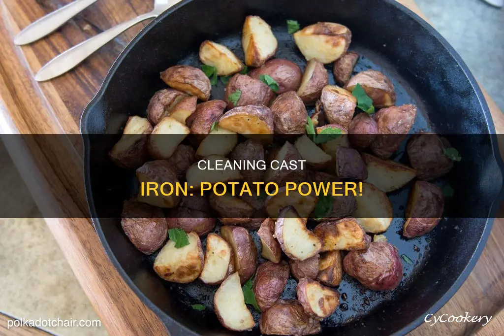 how to clean a cast iron pan with a potato