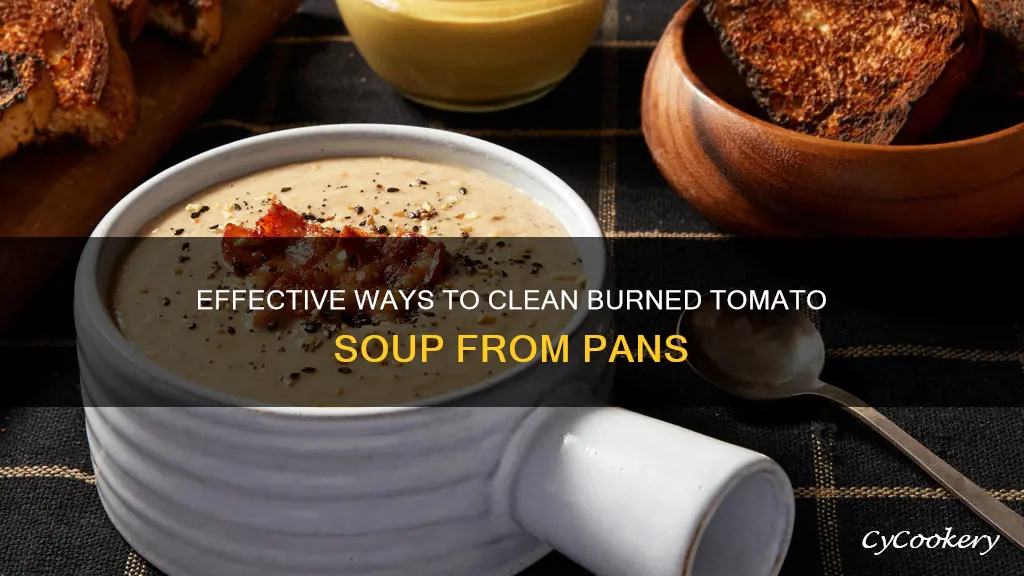 how to clean burned on tomato soup from pan