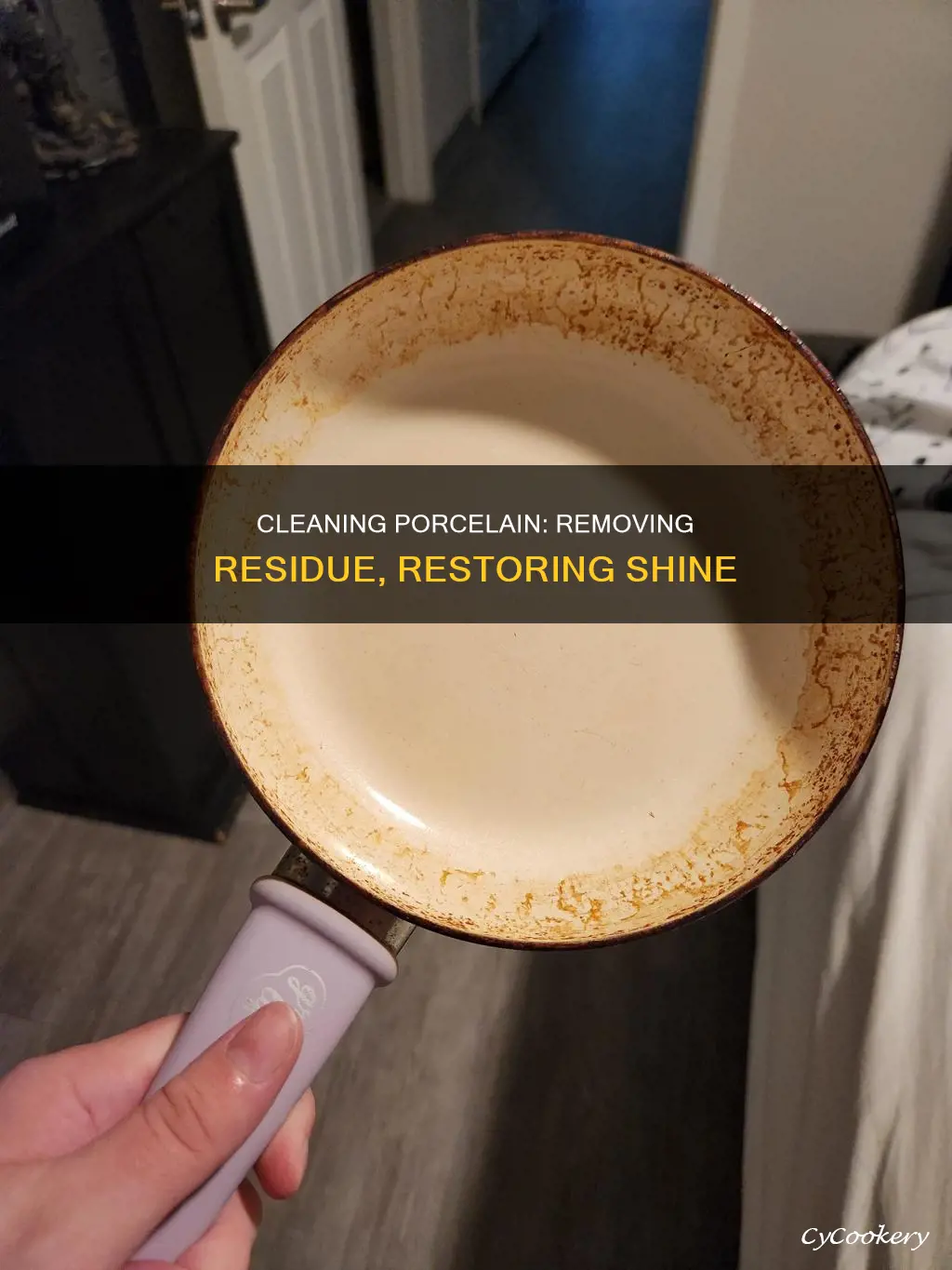 how to clean residue off porcelian pan