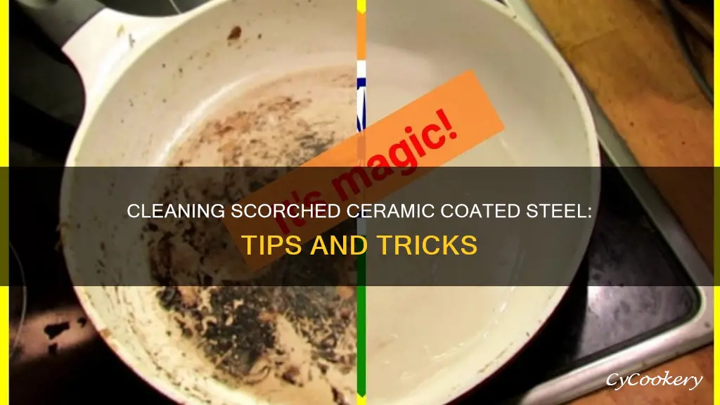 how to clean scorched ceramic coated stainless steel sauce pan