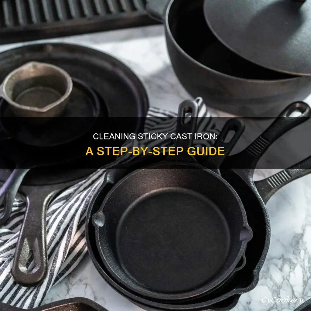 how to clean stickiness from cast iron pan