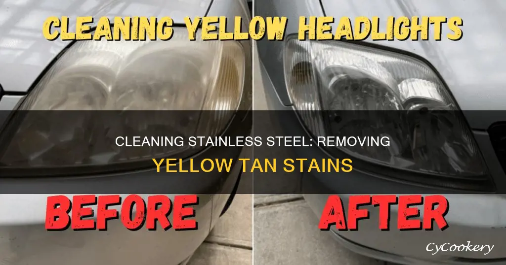 how to clean yellow tan on stanless steel pan