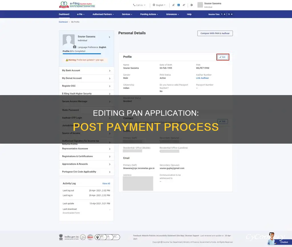 how to edit pan application after payment