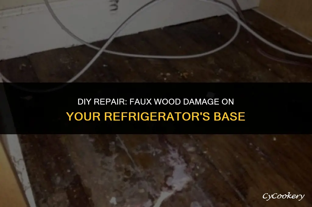 how to fix faux wood along bottom of refrigerator