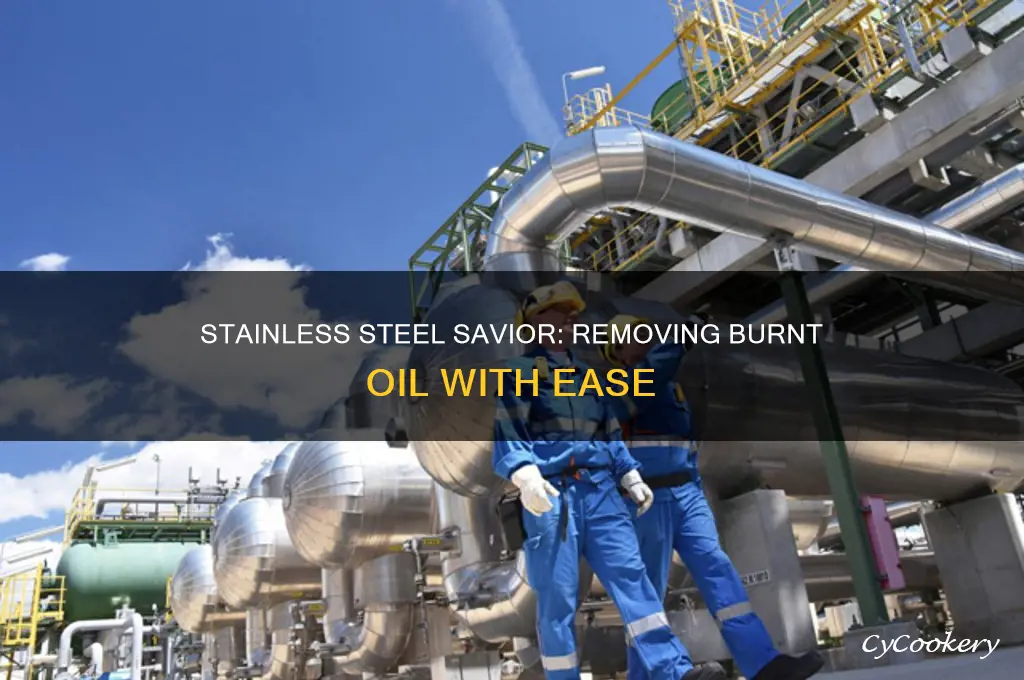 how to get burnt cooking oil off stainless steel pot