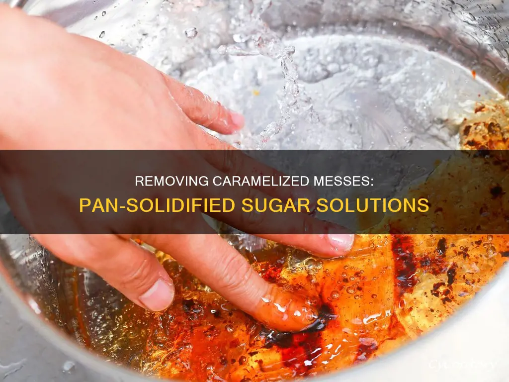 how to get solidified caramel of a pan