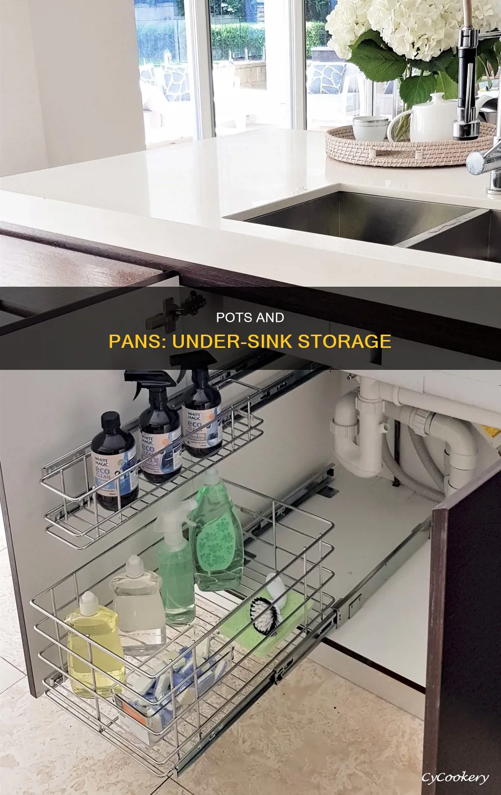 how to organize pots and pans under sink