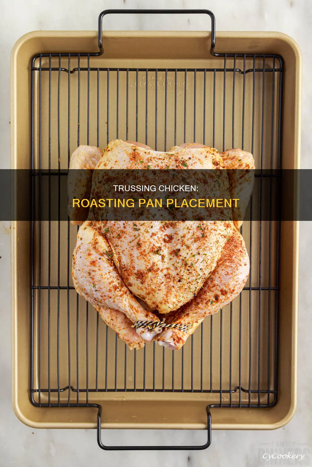 how to place a trussed chicken in a roasting pan