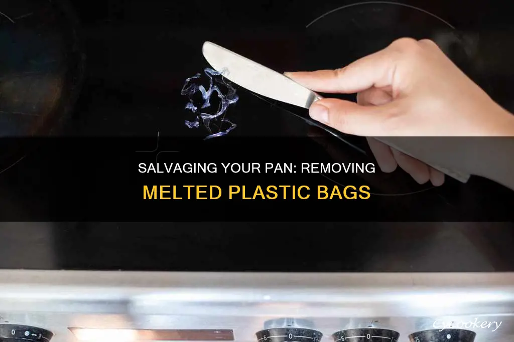 how to remove a melted plastic bag from a pan