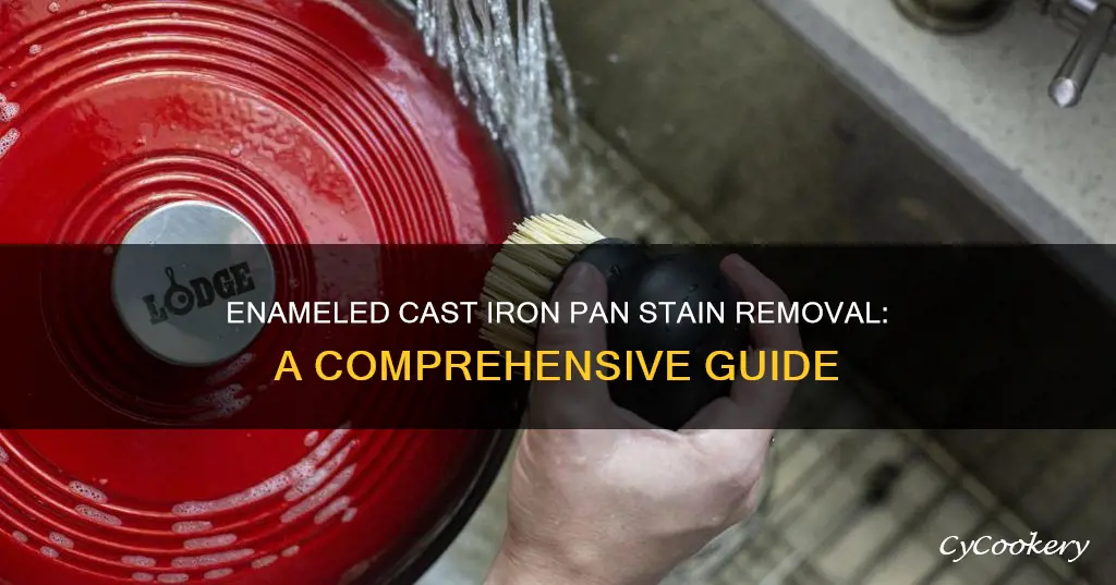 how to remove stains from enameled cast iron pan