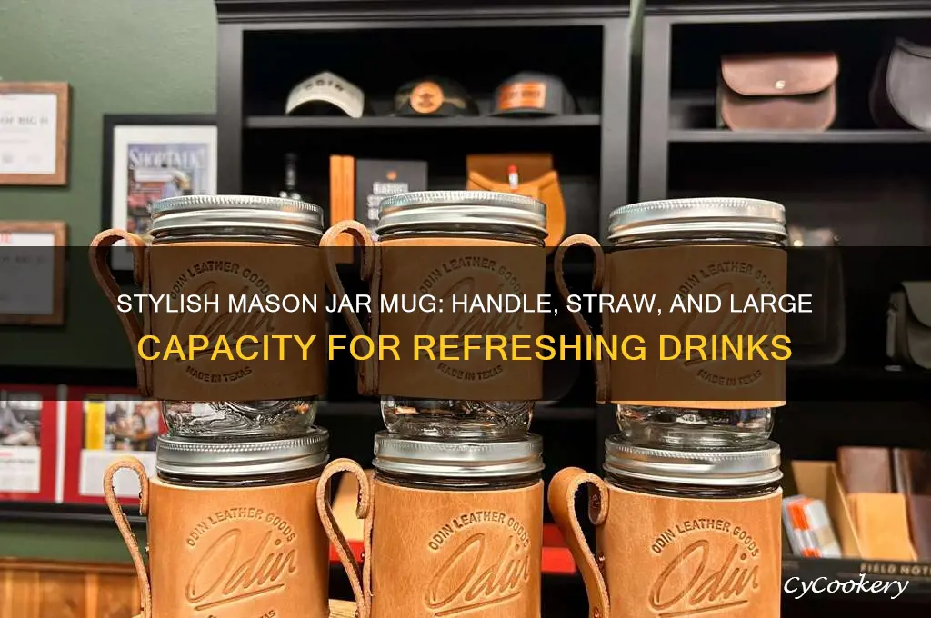 large drinking mason jar with handle and straw