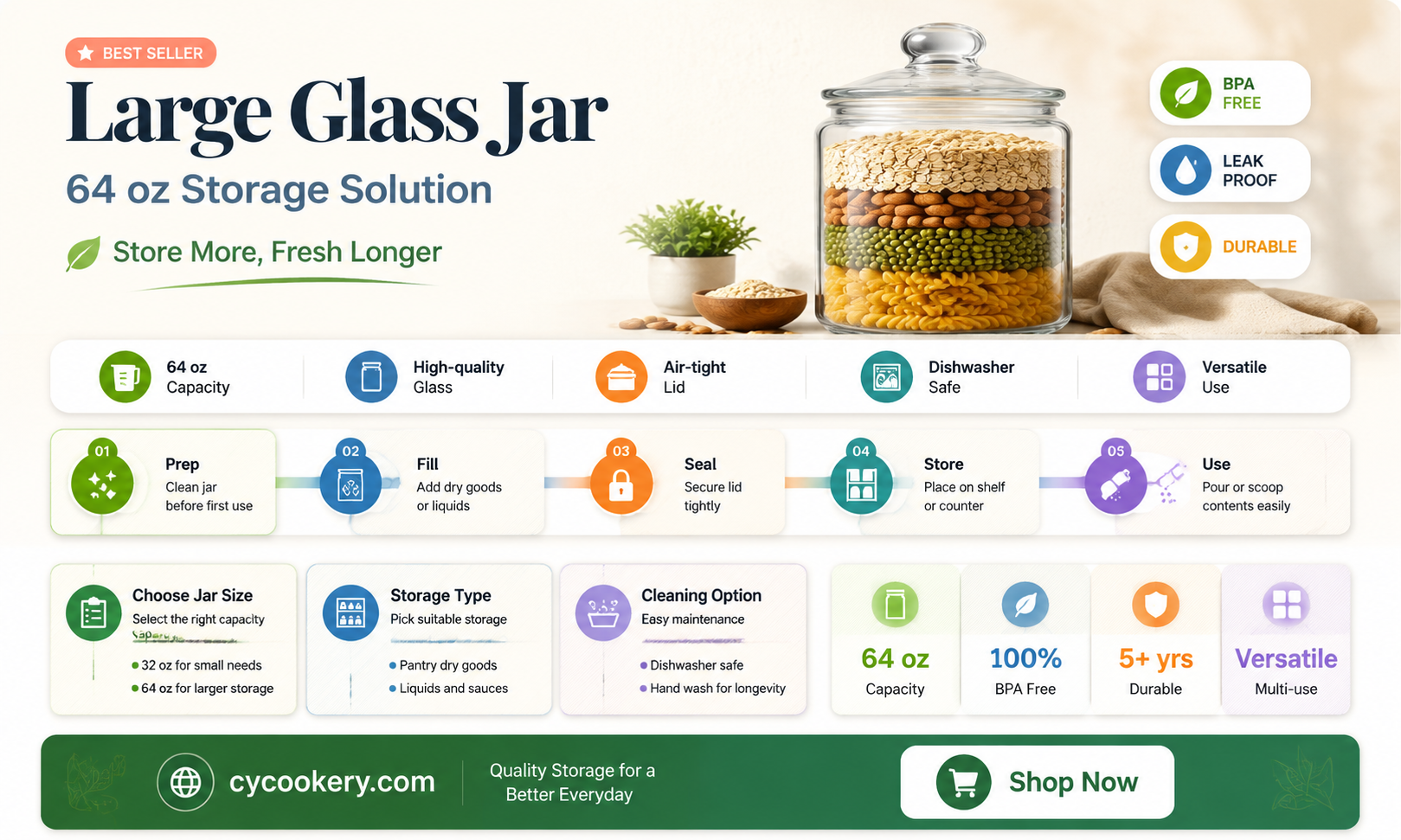 64 oz glass jar with lid