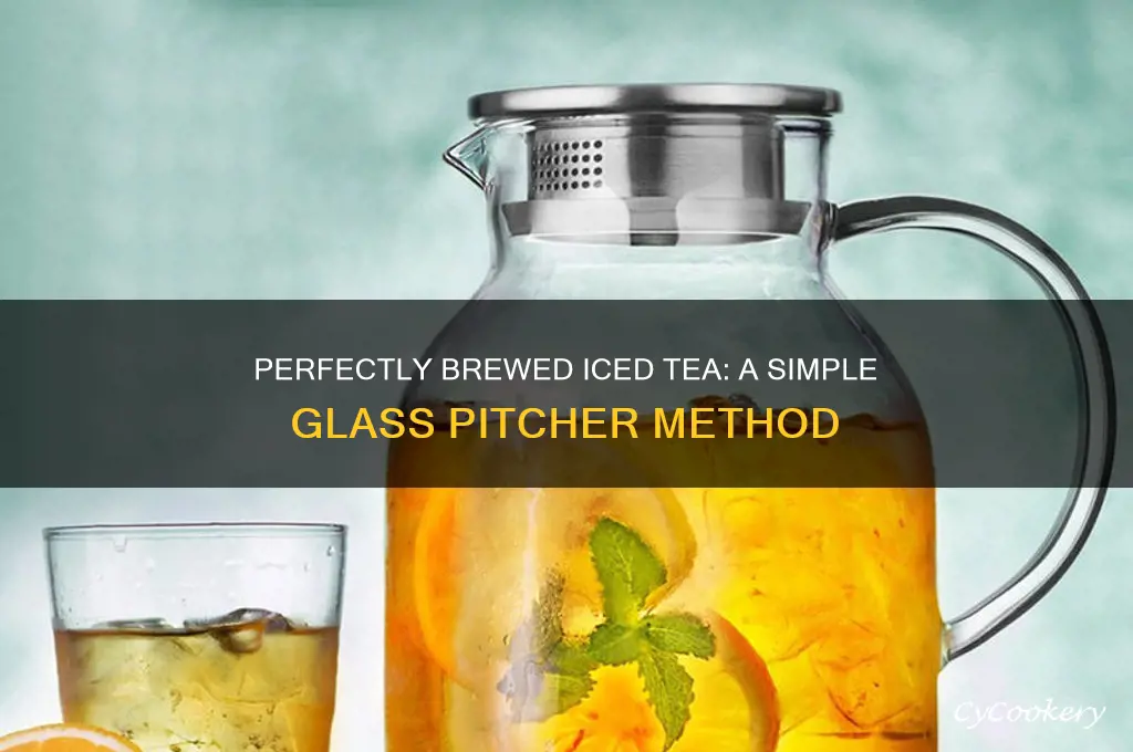 making ice tea in glass pitcher