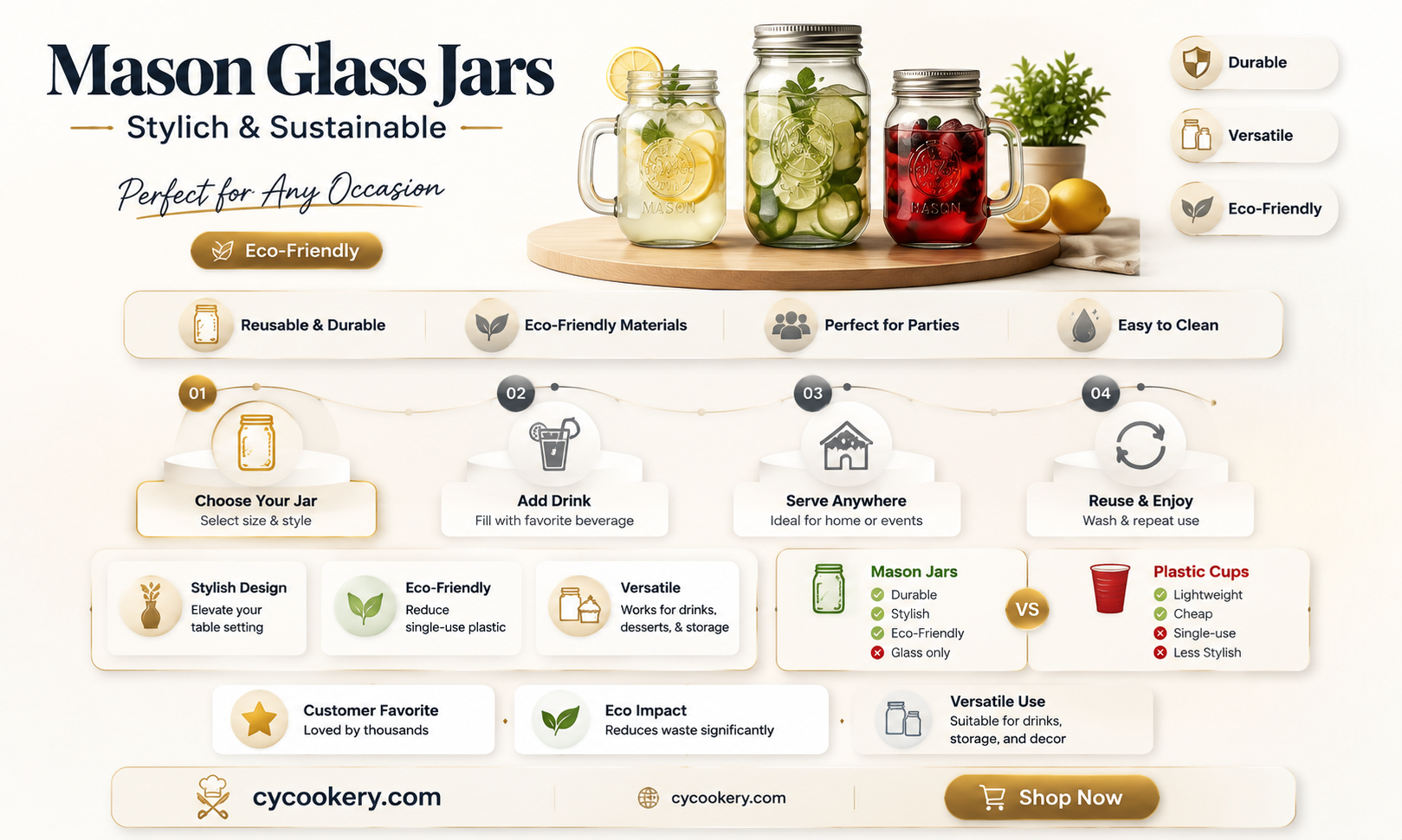 4 mason glass drinking jars
