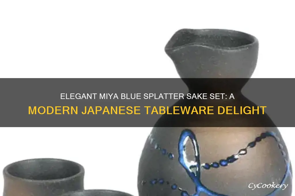 miya blue splatter sake set