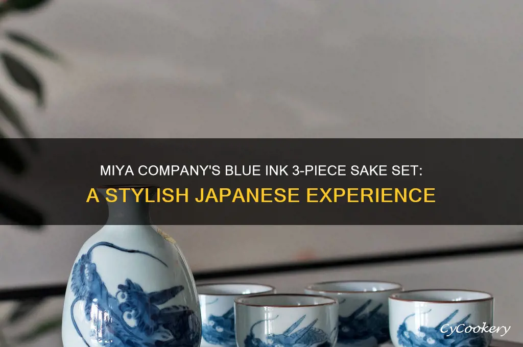 miya company blue ink 3-piece sake set