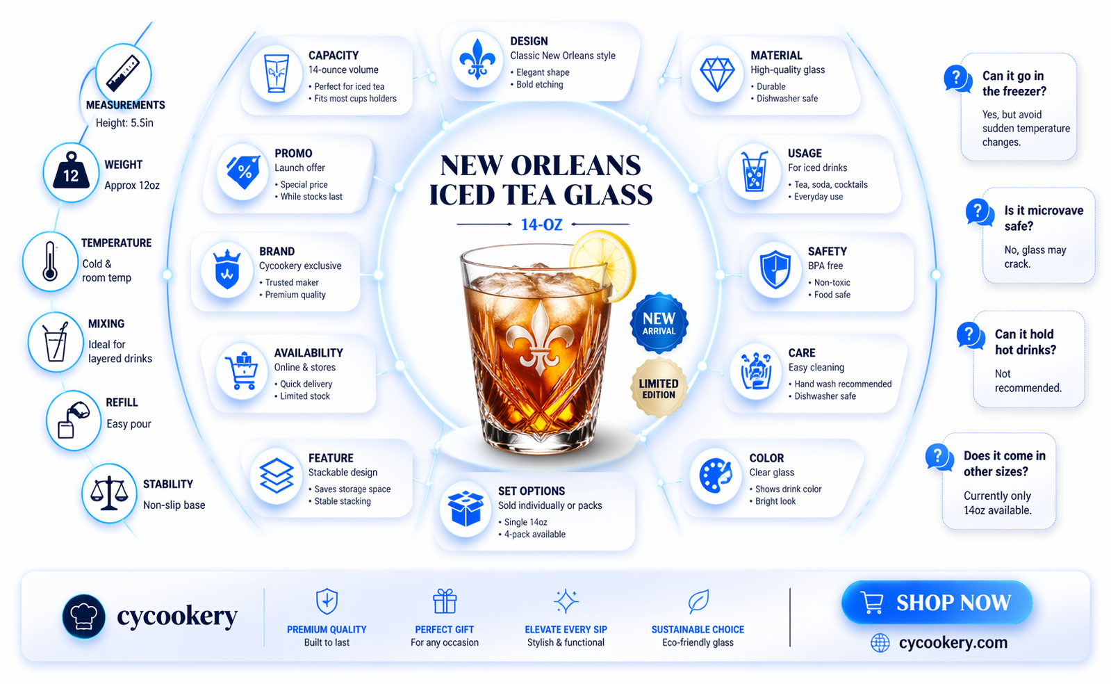 14 ounce iced tea glass new orleans line