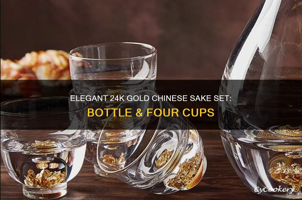 old chinese sake bottle and 4 cups 24k gold
