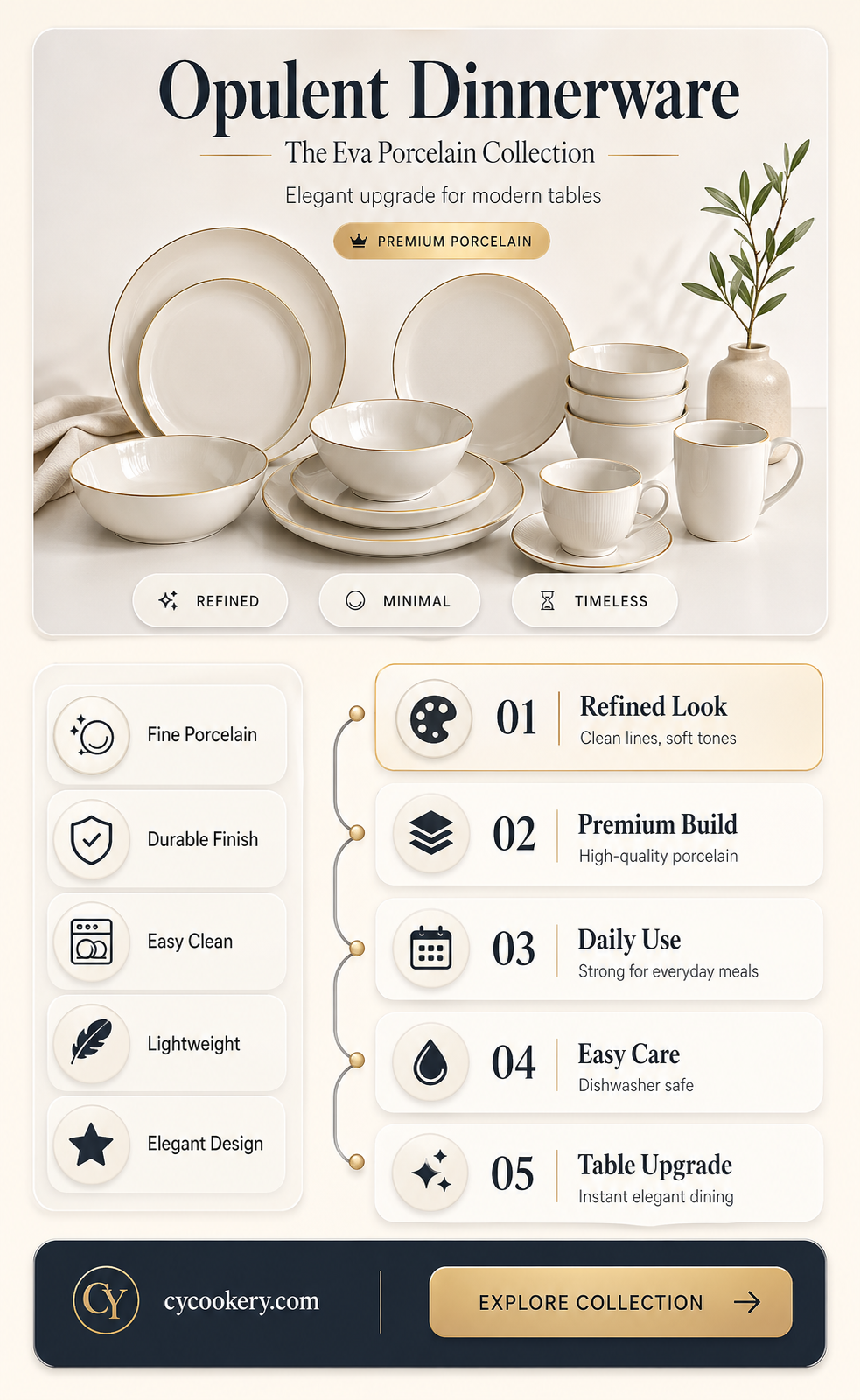 16pc opulent eva porcelain dinnerware set