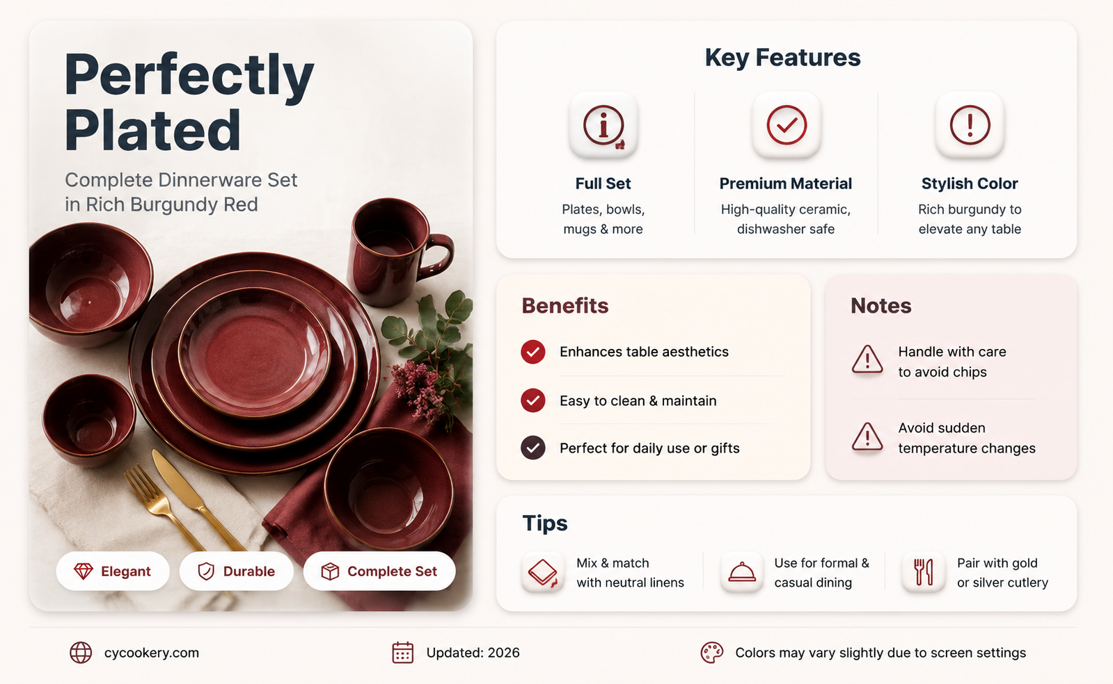 45 pc dinnerware set burgundy red