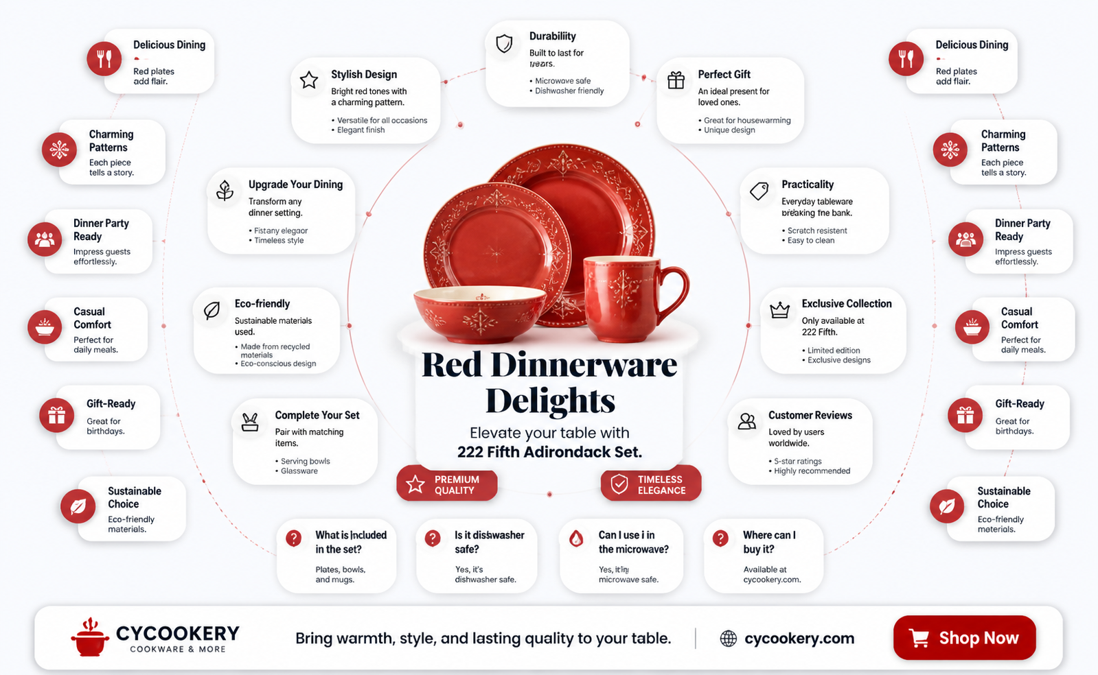 222 fifth adirondack 16pc dinnerware set red