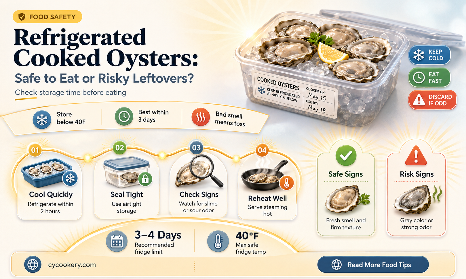 are cooked oysters safe to eat after refrigerating