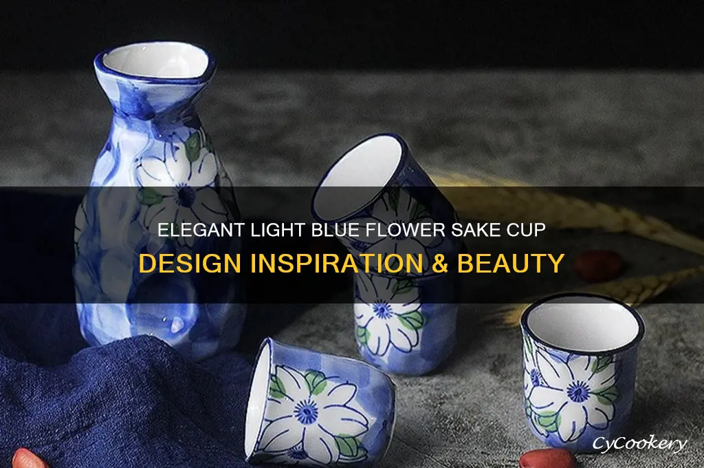 sake cup light blue flower design