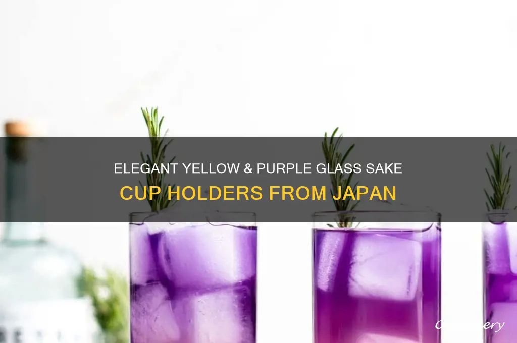 sake cups japan yellow purple glass holder