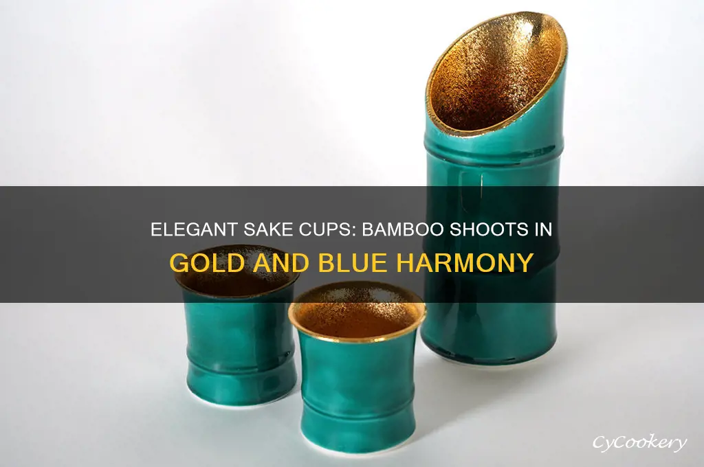 sake cups with bamboo shoots in gold and blue