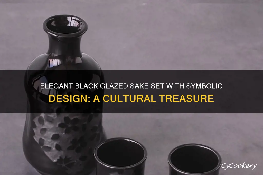 sake set glazed black with symbol