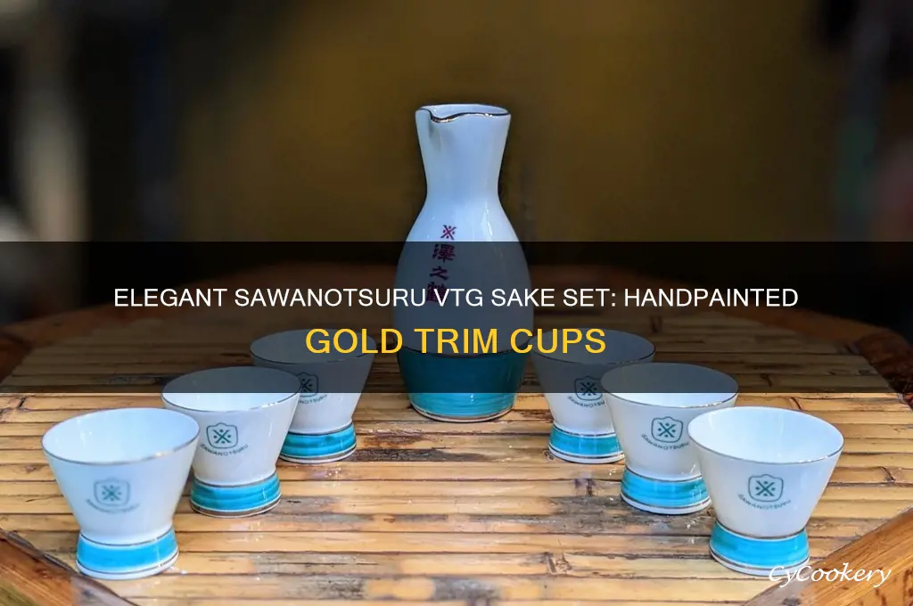 sawanotsuru vtg sake set 6 cups handpainted japan gold trim