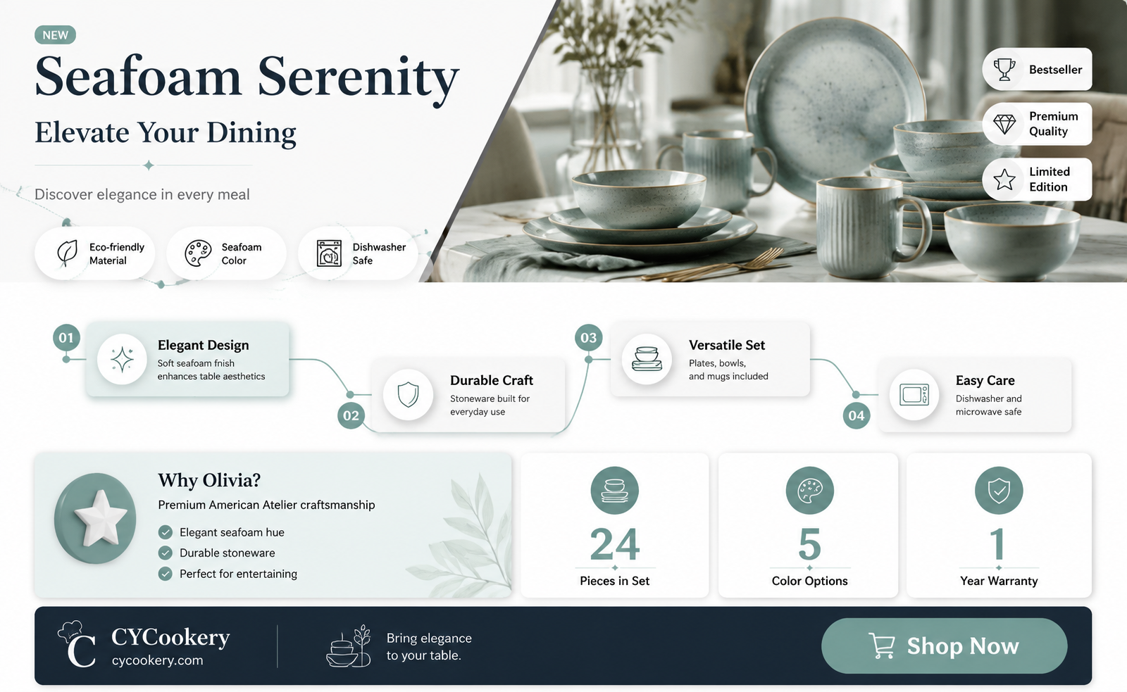 american atelier olivia round 16 piece dinnerware set seafoam