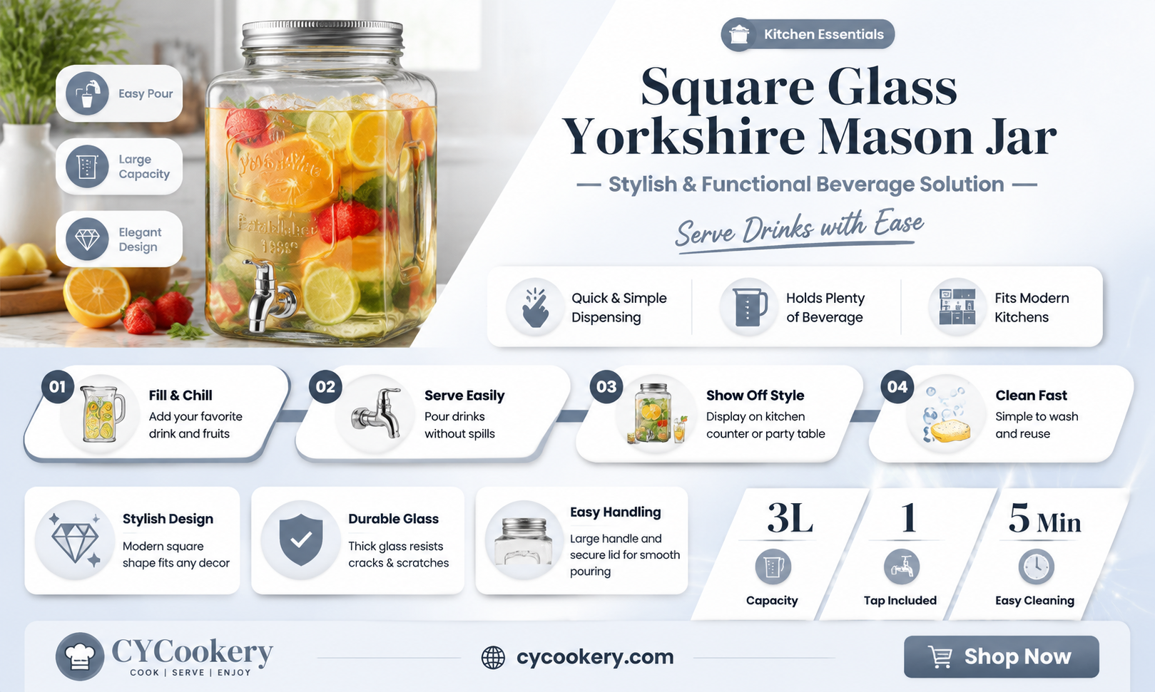 all square glass yorkshire mason jar drink dispenser