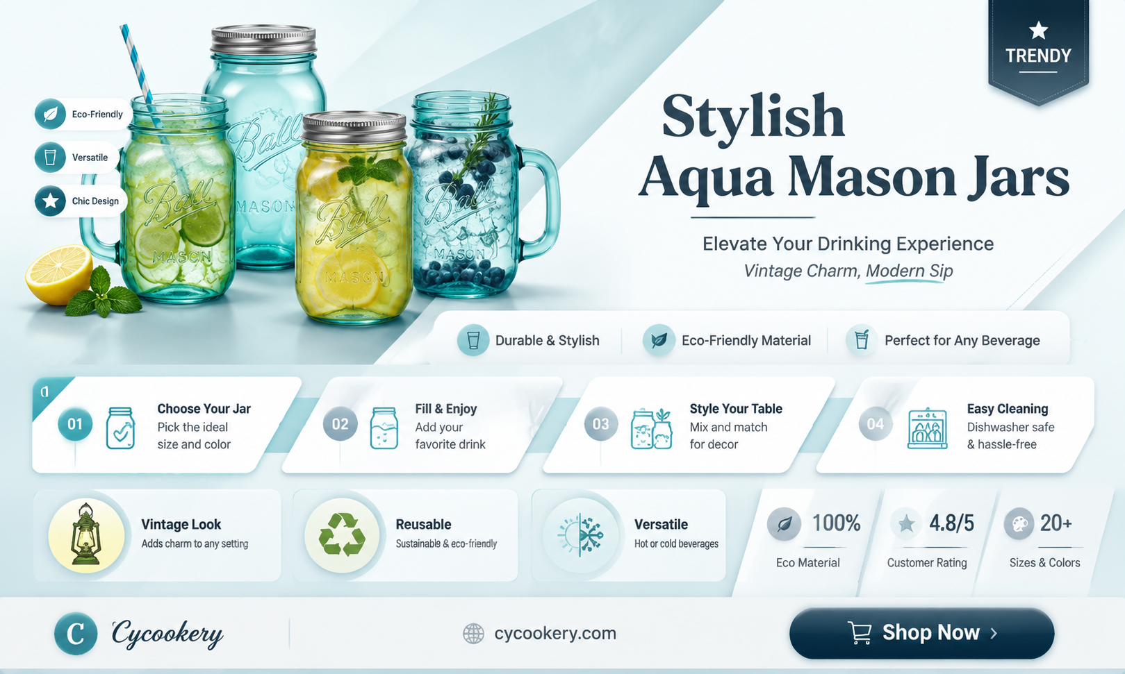 aqua mason drinking jars