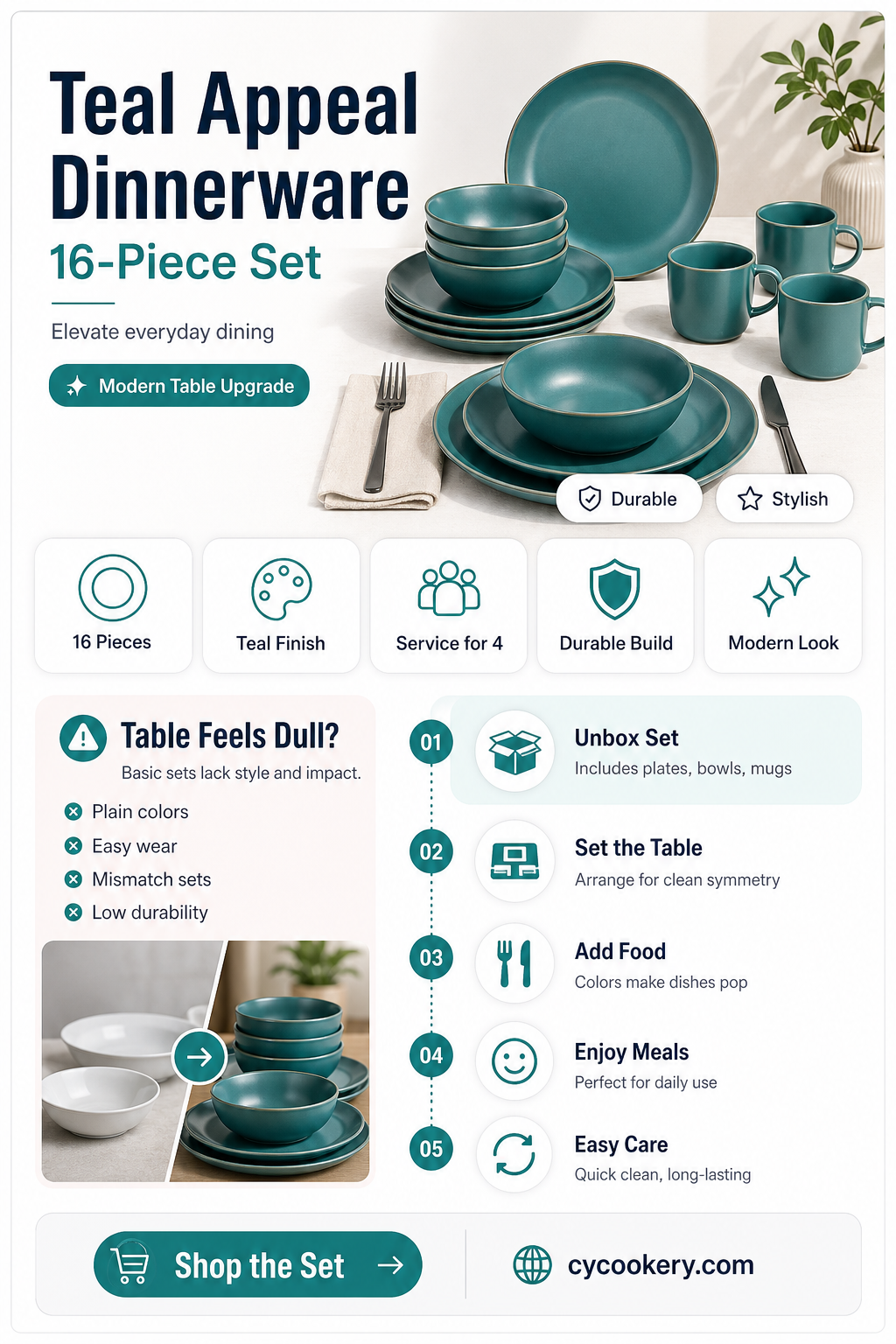 16pc dinnerware set teal