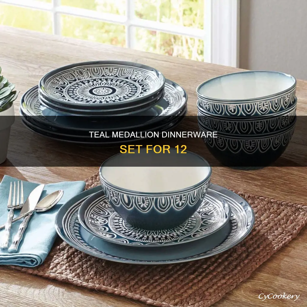 teal medallion 12 piece dinnerware set