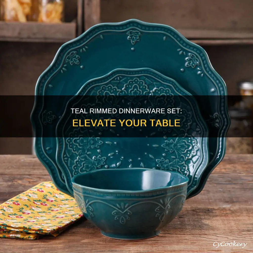 teal rimmed dinnerware set