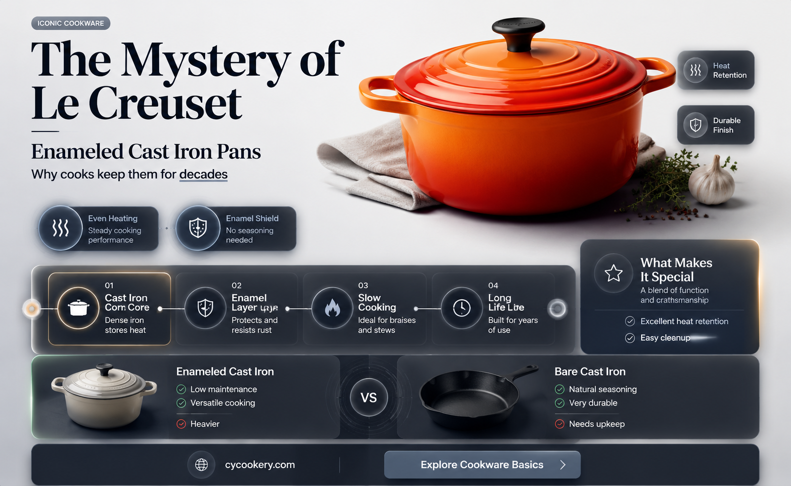 are enameled le creuset pans cast iron
