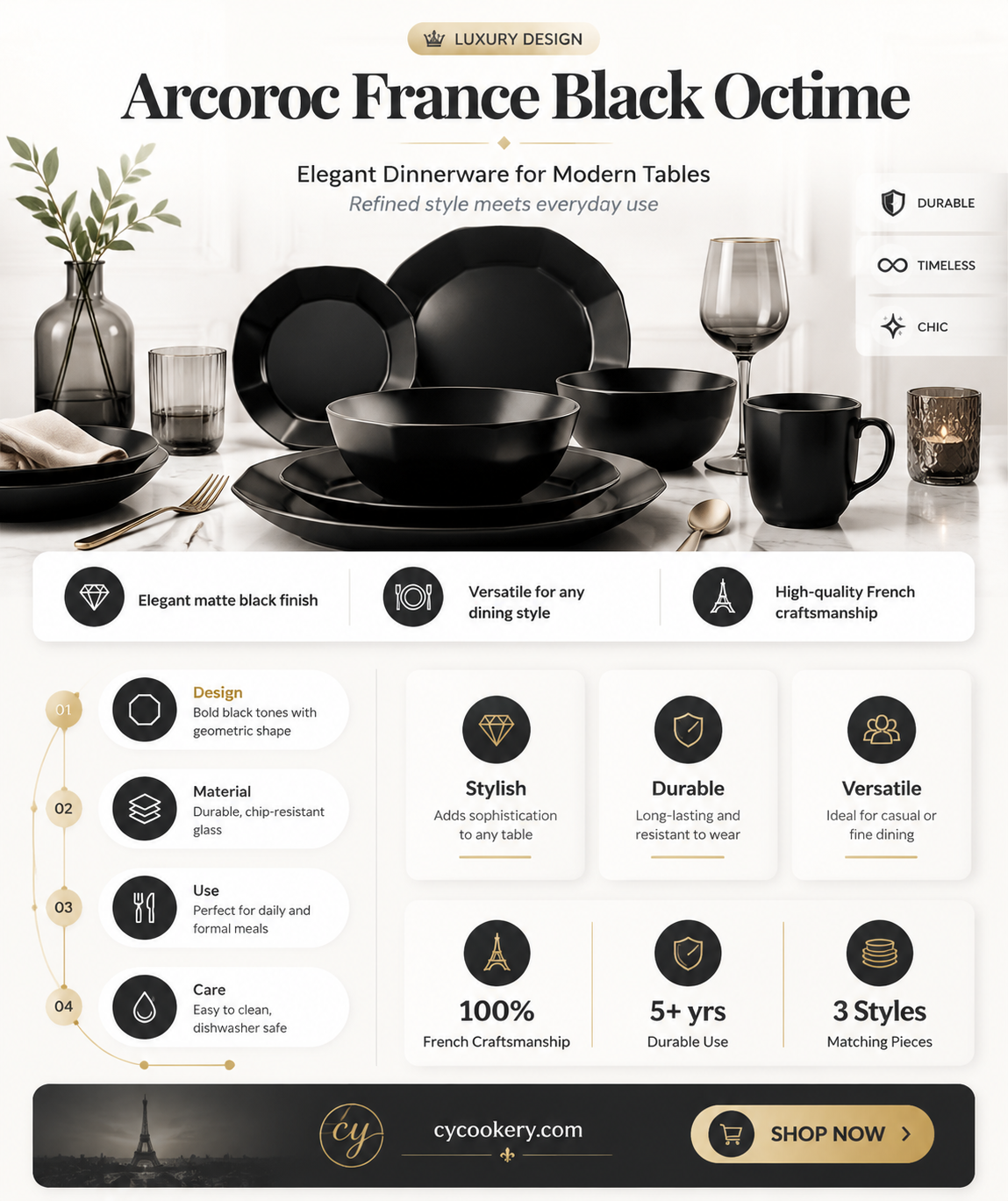 arcoroc france black octime dinnerware set
