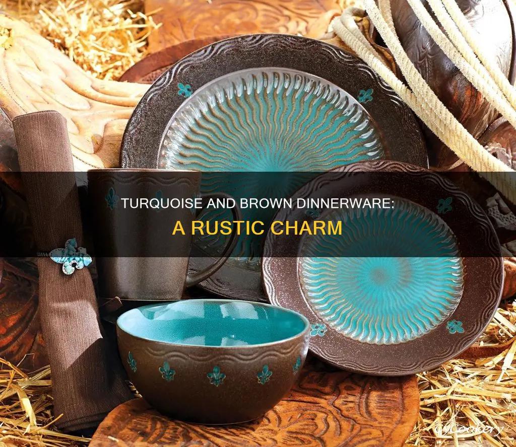 turquoise and brown dinnerware sets