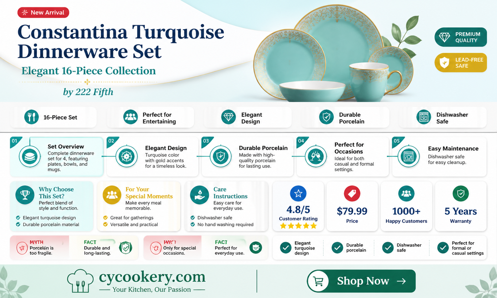 222 fifth constantina turquoise 16 piece dinnerware set