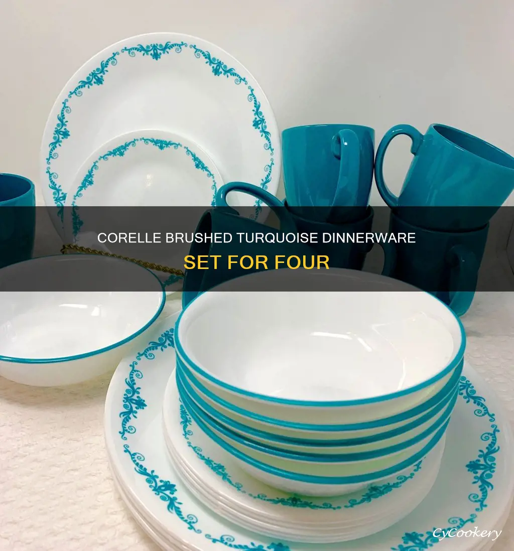 used corelle brushed turquoise dinnerware set service for 4