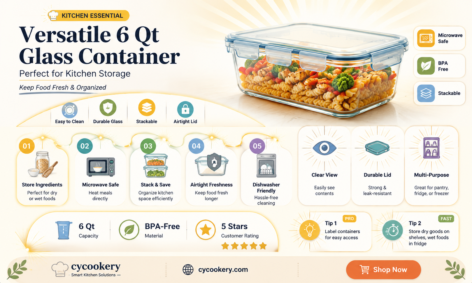 6 qt glass container with lid