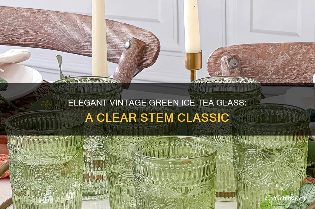vintage 20 oz green ice tea glass with clear stem