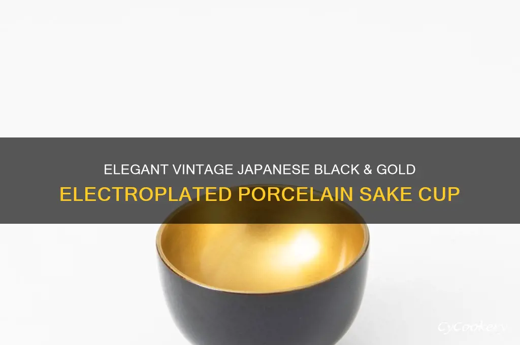 vintage japanese black and gold electroplated inside porcelain sake cup