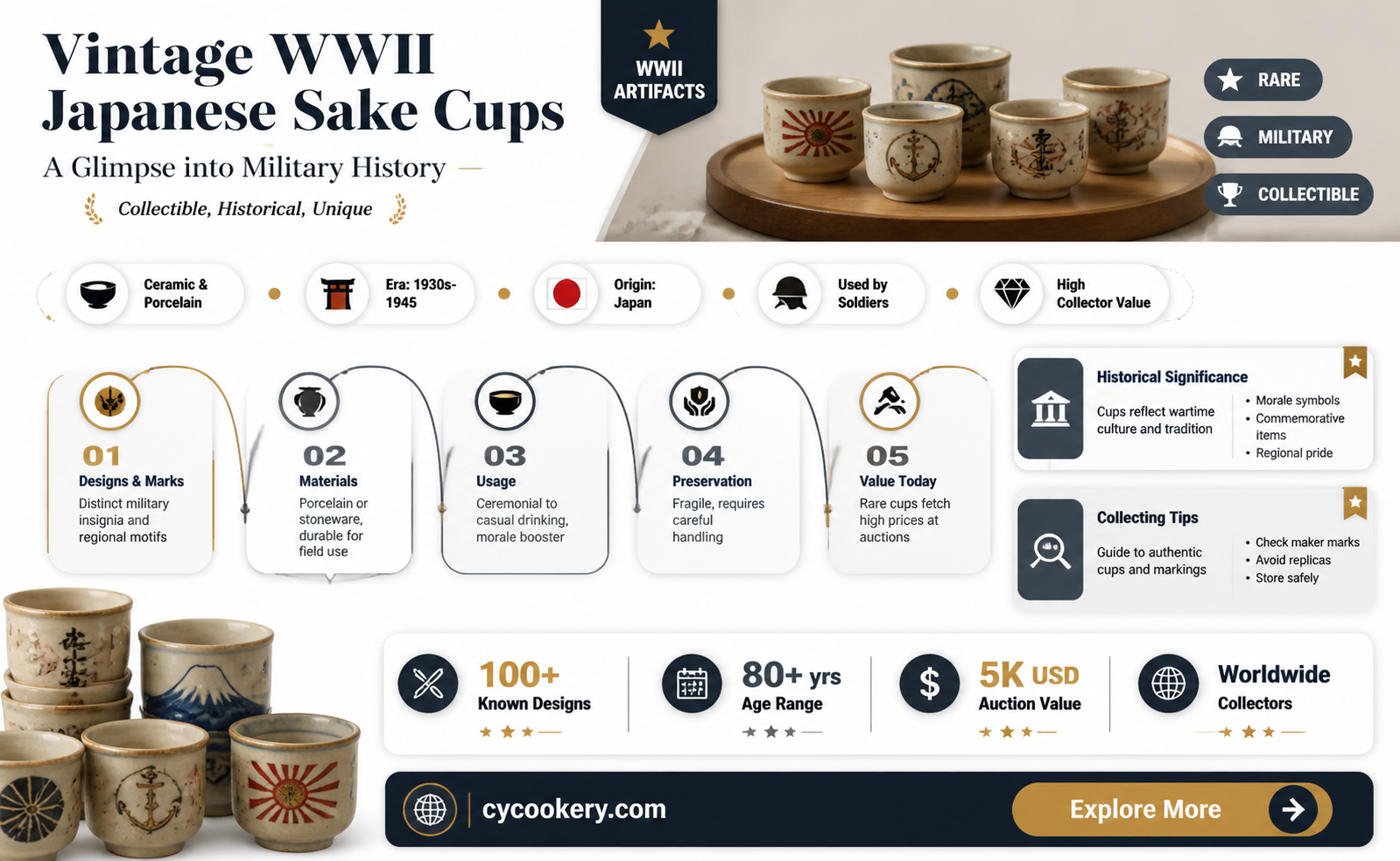 4 vintage wwii military japanese sake cups