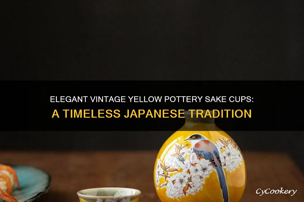vintage yellow pottery sake cups