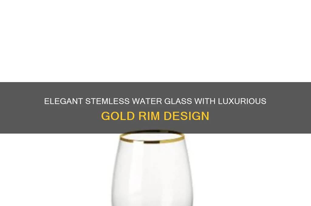water glass with no stem and gold rim